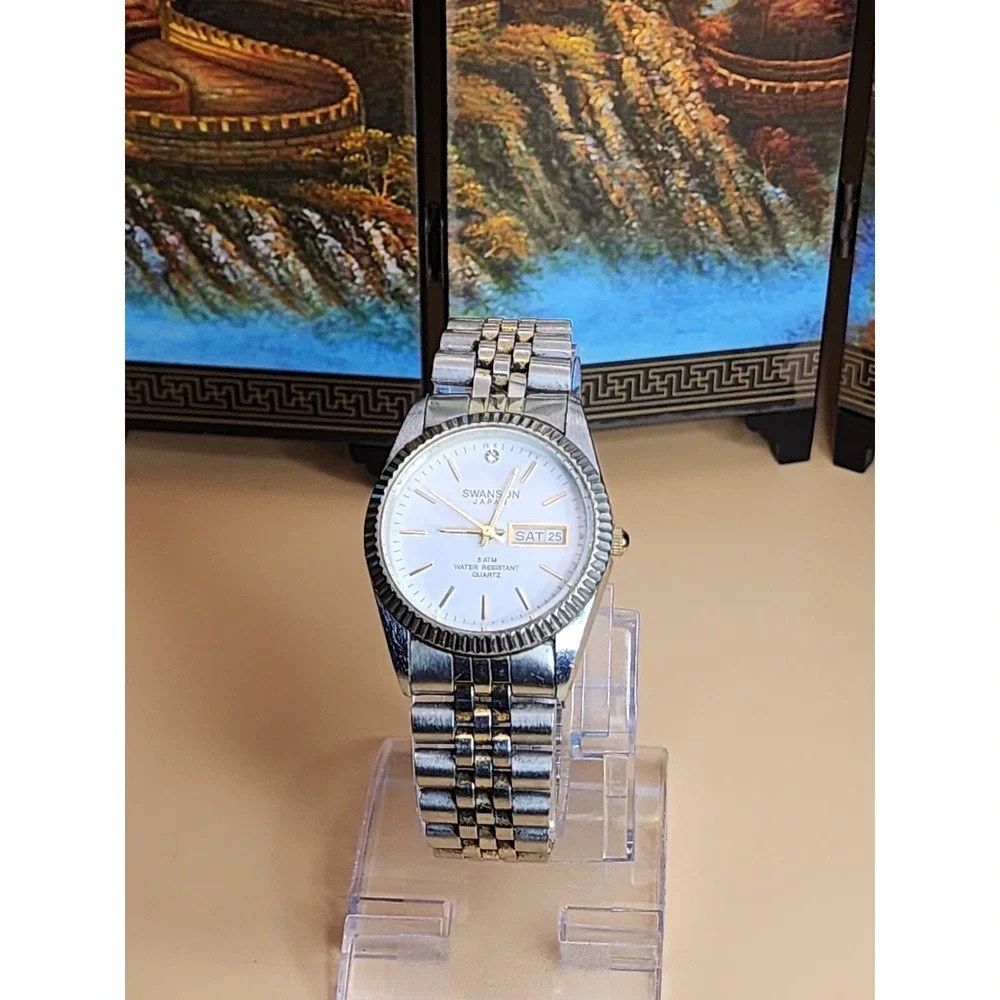 Vtg SWANSON Miyota Women's Watch Two-Tone Day & Date  New Battery FREE $HIP!!‎